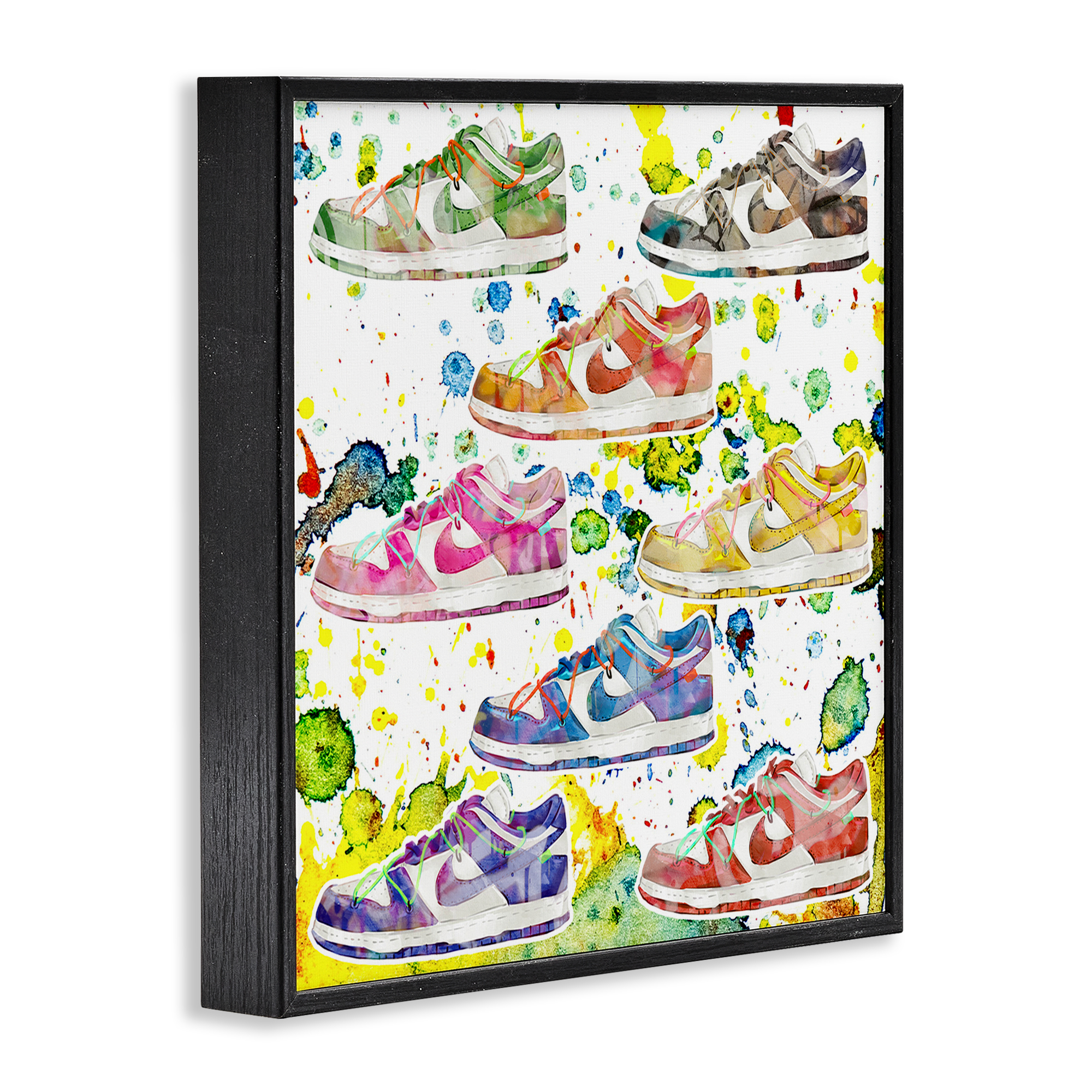 Stupell Industries Paint Splatter Sneakers Beauty & Fashion Painting Black Framed Art Print Wall Art, 24 x 24