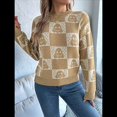 thumbnail image 4 of Suéter de Larga con Cuello Redondo para Mujer, Suéter Holgado de Punto, Tendencia de Otoño e Invierno, Tops Casuales de Moda. Caqui L, 4 of 10