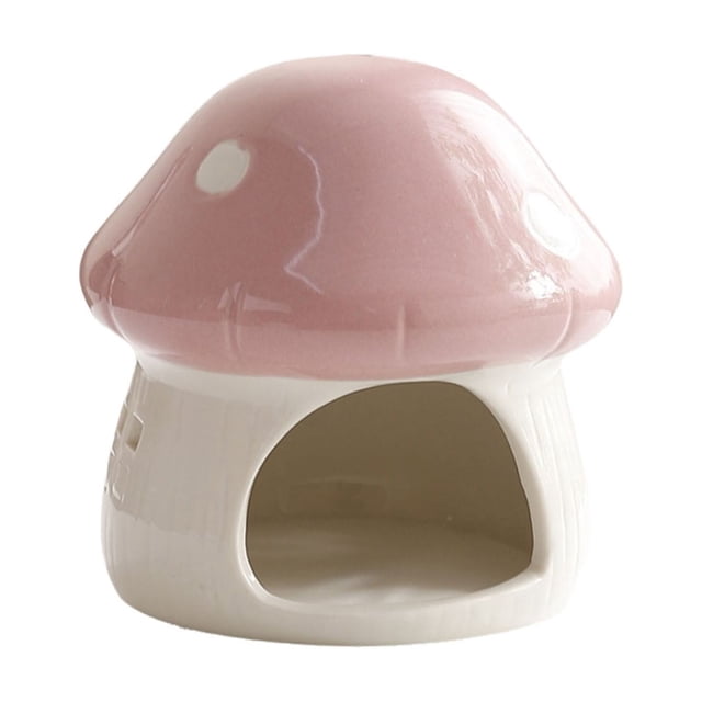 Ceramic Hamster Hideout House with Mushroom Design for Small Pets 3.5 in