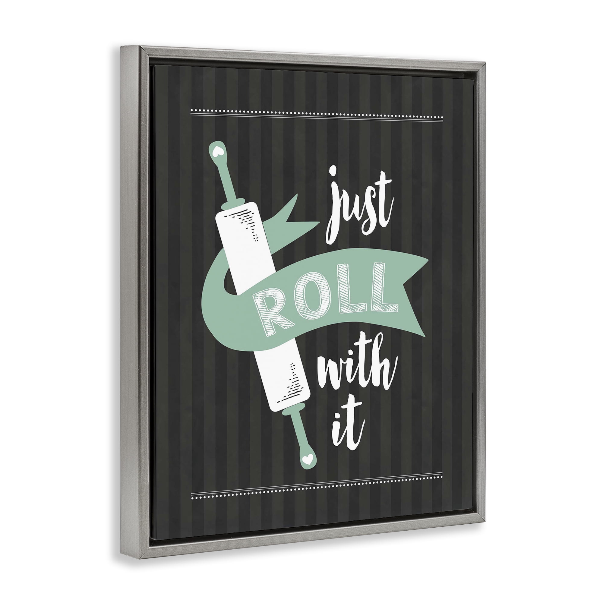 Roll With It Black & Green Gray Framed Floater Canvas Wall Art, design by Lettered and Lined