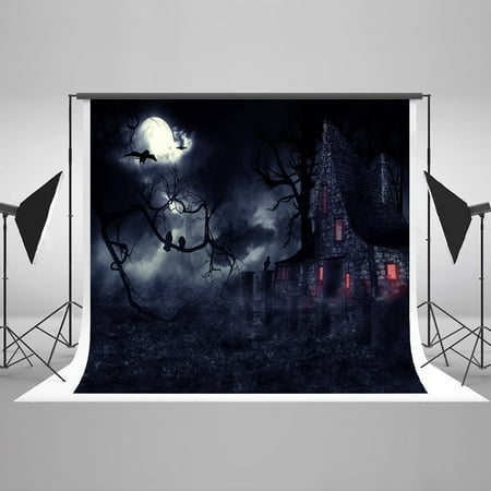 Image of GreenDecor 7x5ft Halloween Night Backdrop Black Horror Castle Background Halloween Photography Props