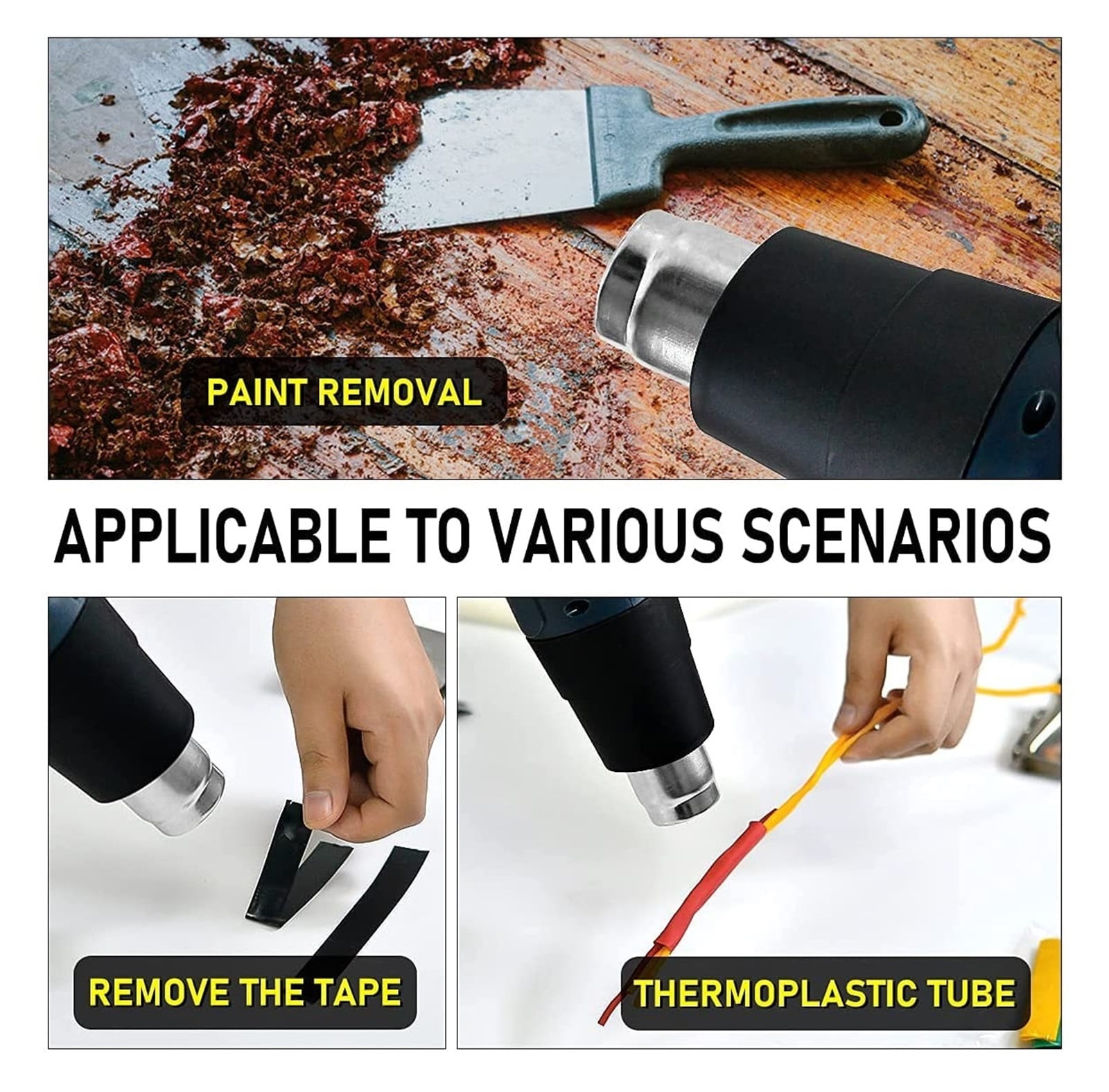 2000W Heat Gun Professional Hot Air Gun Adjustable Temperature 60-600 D 4 Nozzles for DIY Stripping Paint Shrinking PVC and Home ,Variable Temperature