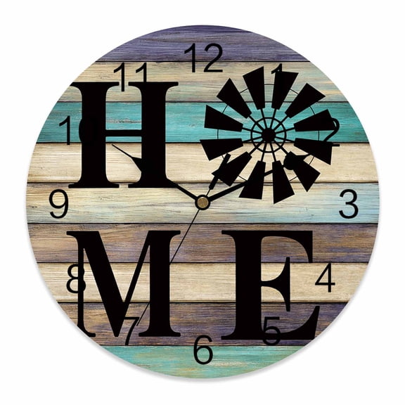 Wall Clock Windmill Home Clocks PVC Silent Non-Ticking Battery Operated Decorative Farmhouse Wood Grain Round Clock for Home Living Room Kitchen Bedroom Office School Wall Decor 14 Inch