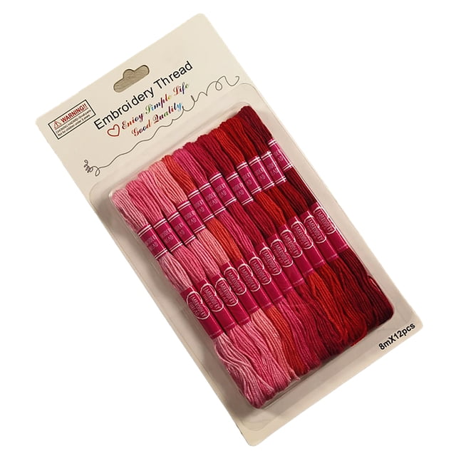 Trayknick 12Pcs/Pack Embroidery Thread Good Toughness Gradient Series Multi-color Strong Unfading Wear-resistant Cotton Rope Bracelet Making String Cross Stitch Floss Household Supplies Red