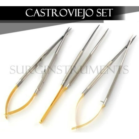 3 Castroviejo Micro Scissors Needle Holder Curved TC Forceps Dental Eye Set Kit