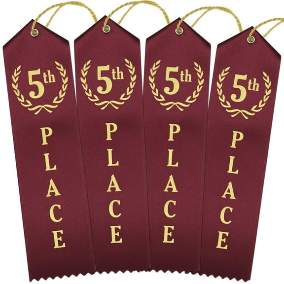 RibbonsNow 5th Place Award Ribbons - 100 Maroon Ribbons with Card & String