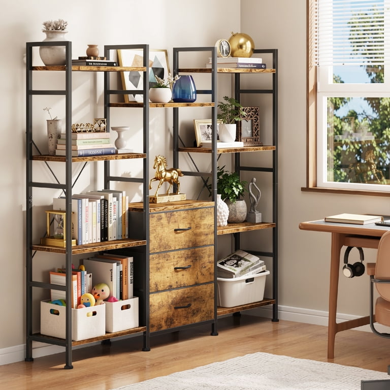 HIGDBFE Triple Wide 4-Tier Bookshelf, Industrial photo 3