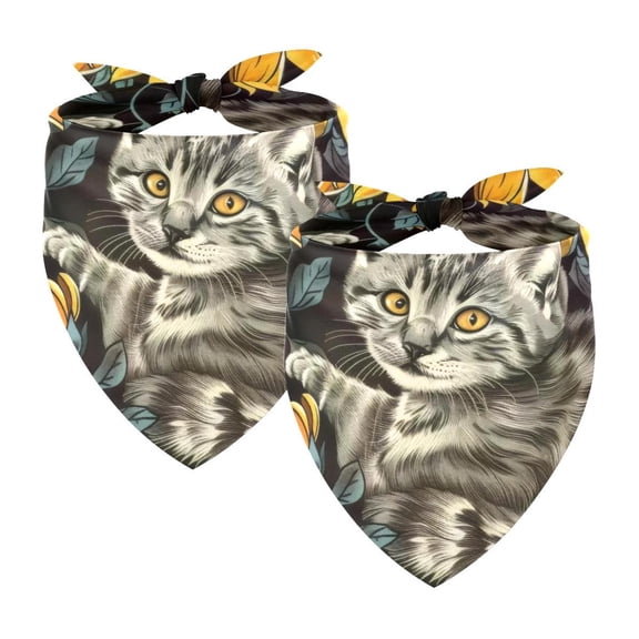 PhooArto Sunflower and Cat Pattern Dog Bandanas, 2 Pack Soft Washable Pet Scarf Triangle for Large Dogs Puppies and Cats
