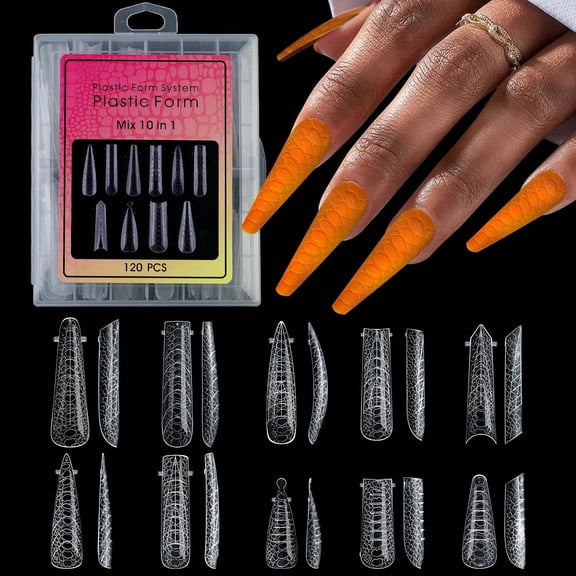 120 PCS Nail Dual Forms for Polygel, Nail Forms for Builder Gel, 10 Sizes Extension Acrylic Nail Molds Sets, Reusable Polygel Forms False Nail Tips for Manicure Nail Art Design Salon DIY