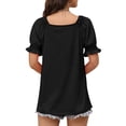 thumbnail image 5 of HUBERY Women Square Neck Ruffled Backless Puff Short Sleeve Solid Color Top, 5 of 5