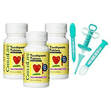 Child Life Dentifrice comprimés - 60 comprimés (500 mg) (pack de 3) avec le kit de médecine distributeur
