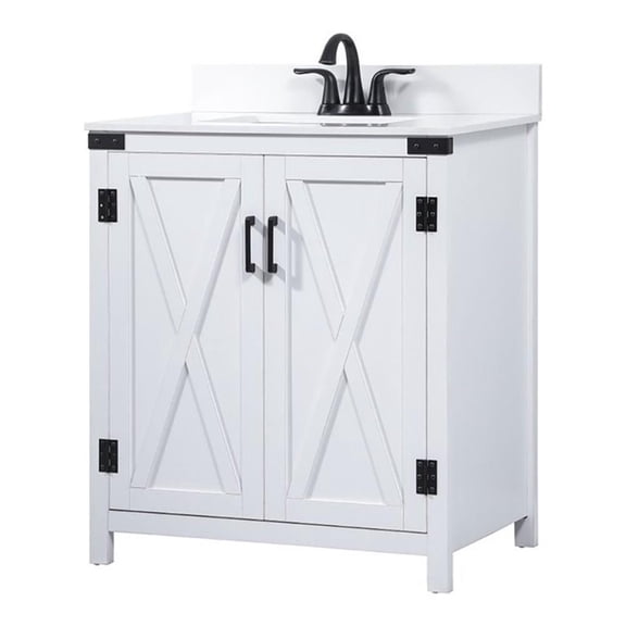 30 inch single bathroom vanity in white with backsplash