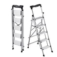 thumbnail image 1 of VEVOR 5 Step Ladder, Folding Step Stool with Wide Anti-Slip Pedal and Comfort Handgrip, 330 lbs Capacity Portable Aluminum Stepladder, Multi-Use for Kitchen, Warehouse, Household and Office, Silver, 1 of 9