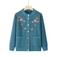 thumbnail image 2 of Fall Warm Knit Cardigan Sweaters for Women Lightweight Flower Embroidered Pattern Button Down Long Sleeve Senior Outerwear Casual Ladies Tops, 2 of 4