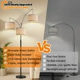 thumbnail image 6 of Dimmable Floor Lamp - 3 Lights Arc Floor Lamps for Living Room, 1000LM Modern Tall Standing Lamp With Beige Shades & Heavy Base, Mid Century Tree Floor Lamp for Bedroom Office, 3 LED Bulbs Included, 6 of 8