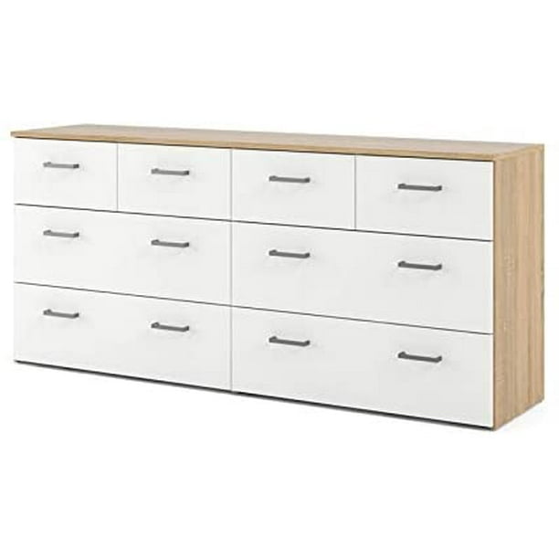 Tvilum Space 8 Drawer Double Dresser, Oak Structure/White