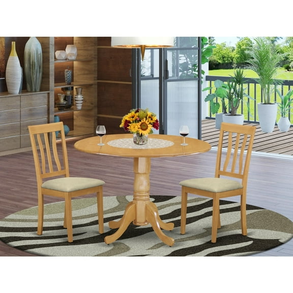 Coastal Cottage Dining Set - Round Table & 2 Chairs - Elegant Kitchen Dining Room Set