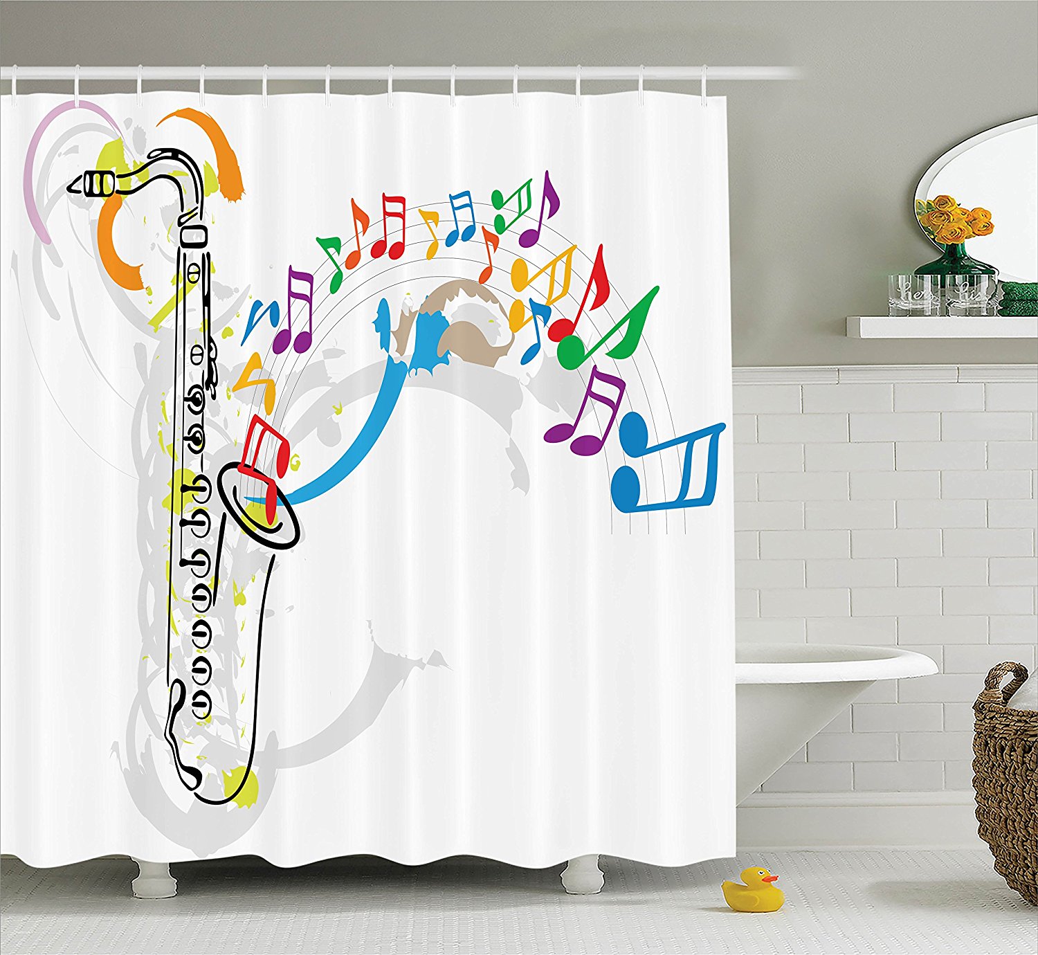 Jazz Music Decor Shower Curtain Set By Celebration Festival Theme Colorful Artwork With Music Notes And Saxophone Bathroom Accessories 75 Inches Long By Ambesonne Walmart Com Walmart Com