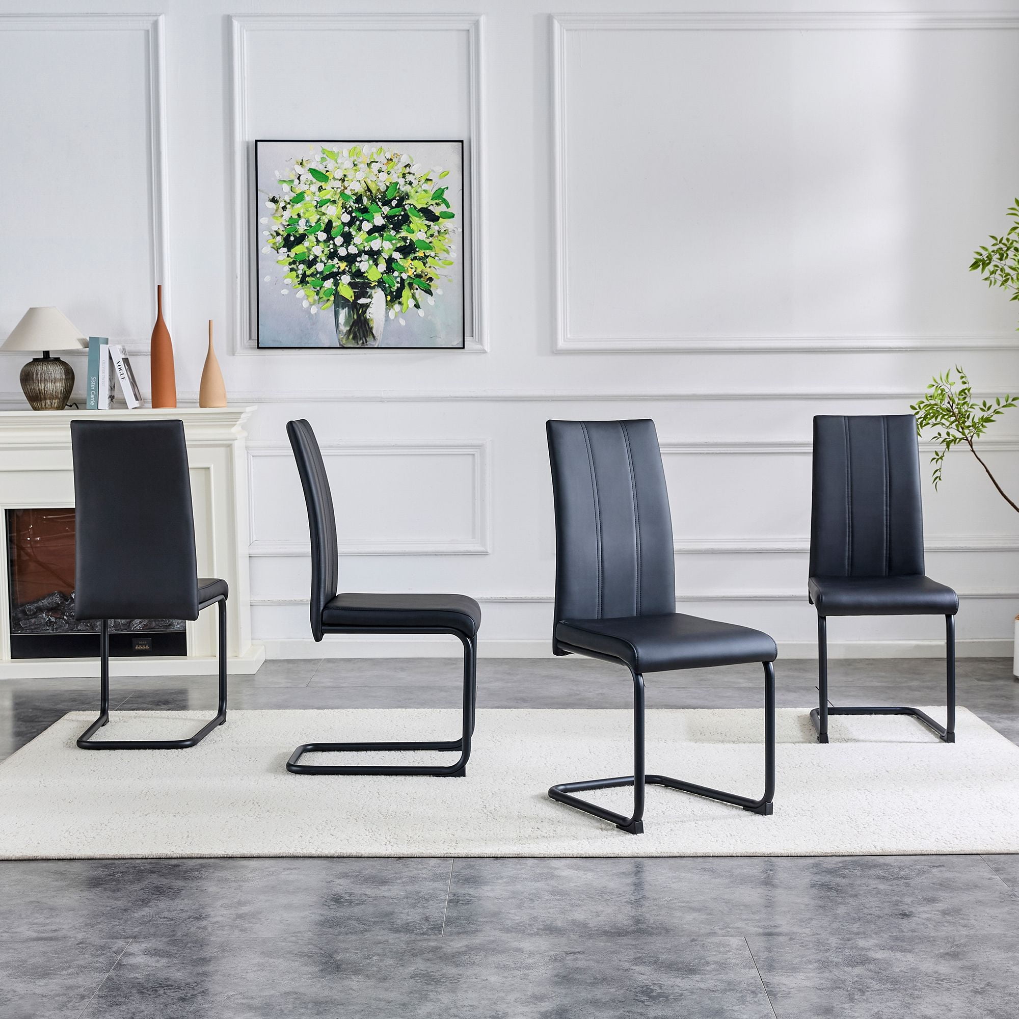 Black PU Dining Chairs - 2 Pack Modern Kitchen Side Chairs with Metal Legs, High-Back Seating for Dining Room, Living Room & Office