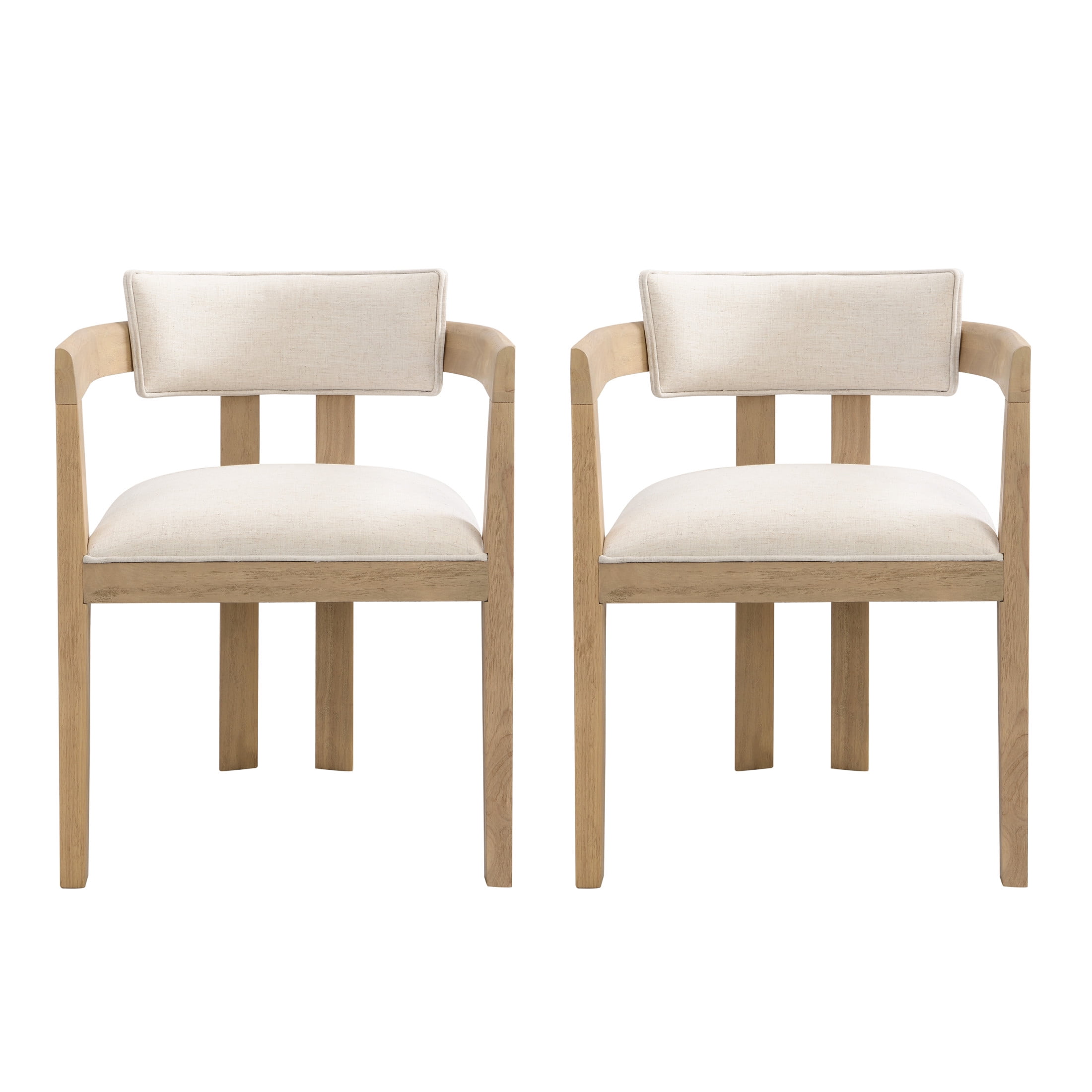 Rovelle Modern Upholstered Dining Chairs, Rubberwood, Beige + Natural Ash, Set of 2
