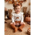 thumbnail image 4 of Loicainy 4Pcs Infant Baby Girl Thanksgiving Outfit 3 6 12 18 Months Long Sleeve Crew Neck Croissant Print Romper Plaid Layered Skort Headband Socks Clothes Set, 4 of 9