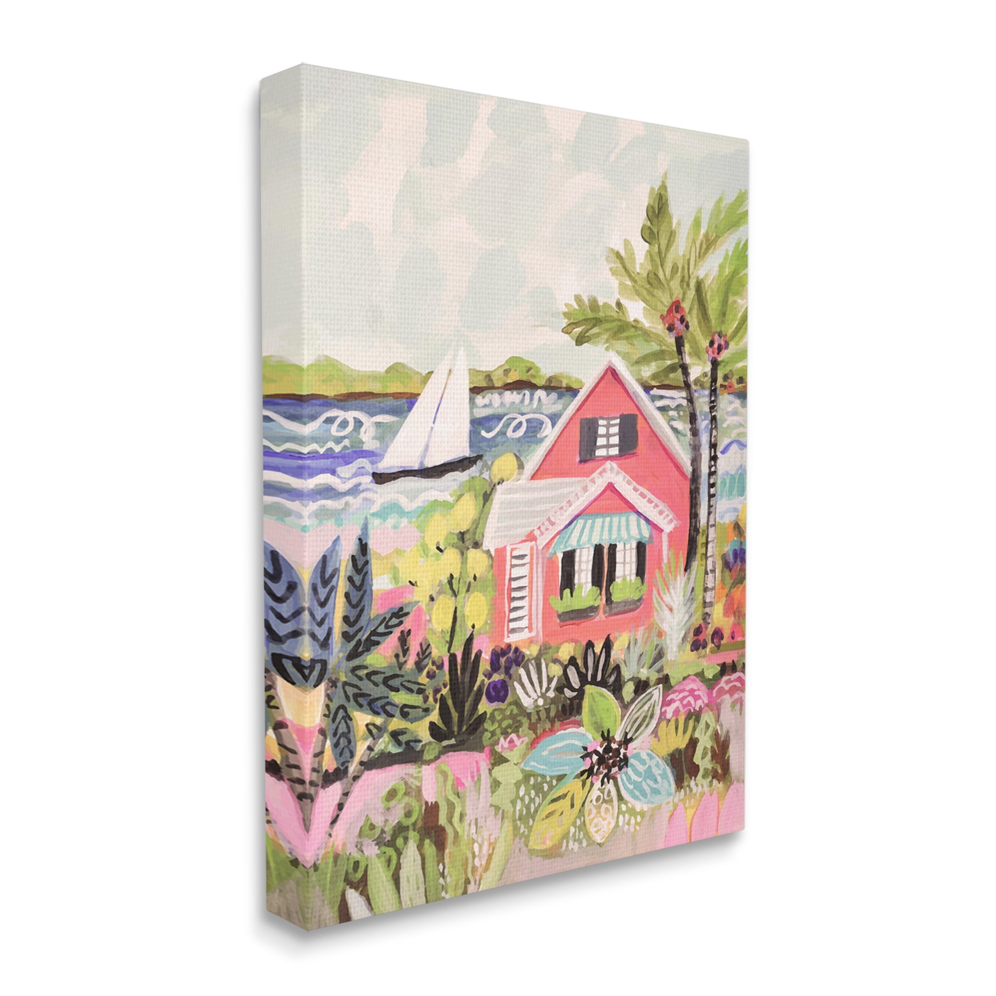 Stupell Industries Tropical Cottage Scenery Landscape Painting Gallery Wrapped Canvas Art Print Wall Art, 36 x 48