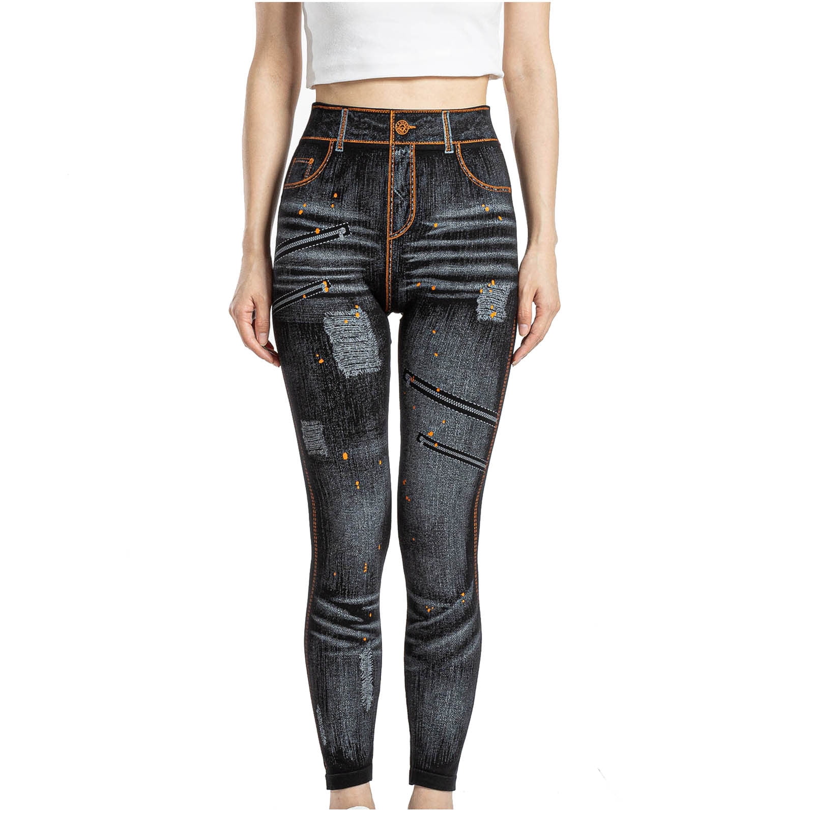 Yuyuzo Womens 2025 Jeans Leggings High Waisted Frayed Skinny Denim