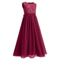 thumbnail image 2 of IBTOM CASTLE Flower Girl Dresses Junior Wedding Bridesmaid Prom Party Chiffon Floral Lace Flowy Maxi Princess Pageant Long Communion Gown 7-8 Years Wine Red, 2 of 8