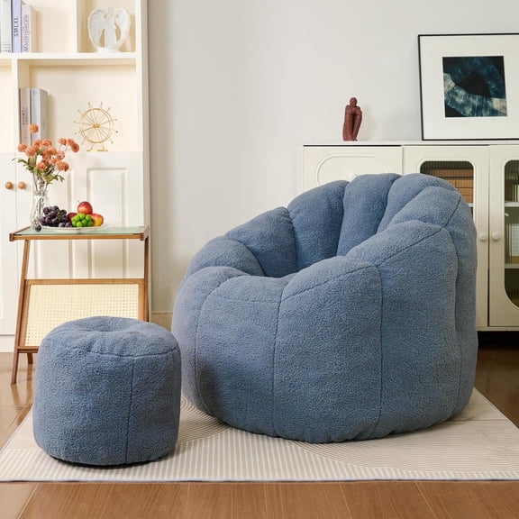 MIERES Oversized Bean Bag Chair with Ottoman, Plush Accent Chair with Pouf, Soft Upholstered Comfy Armchair for Living Room, Bedroom, Reading Nook
