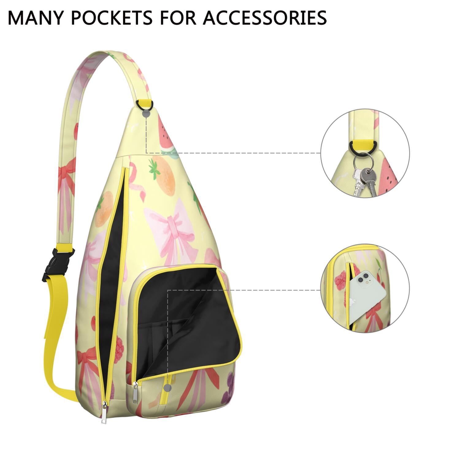 Stylish Crossbody Sling Bag Strawberry Bow Trendy Sling Backpack for Women/Men Adjustable Lightweight Travel Hiking Casual Daypack for Unisex