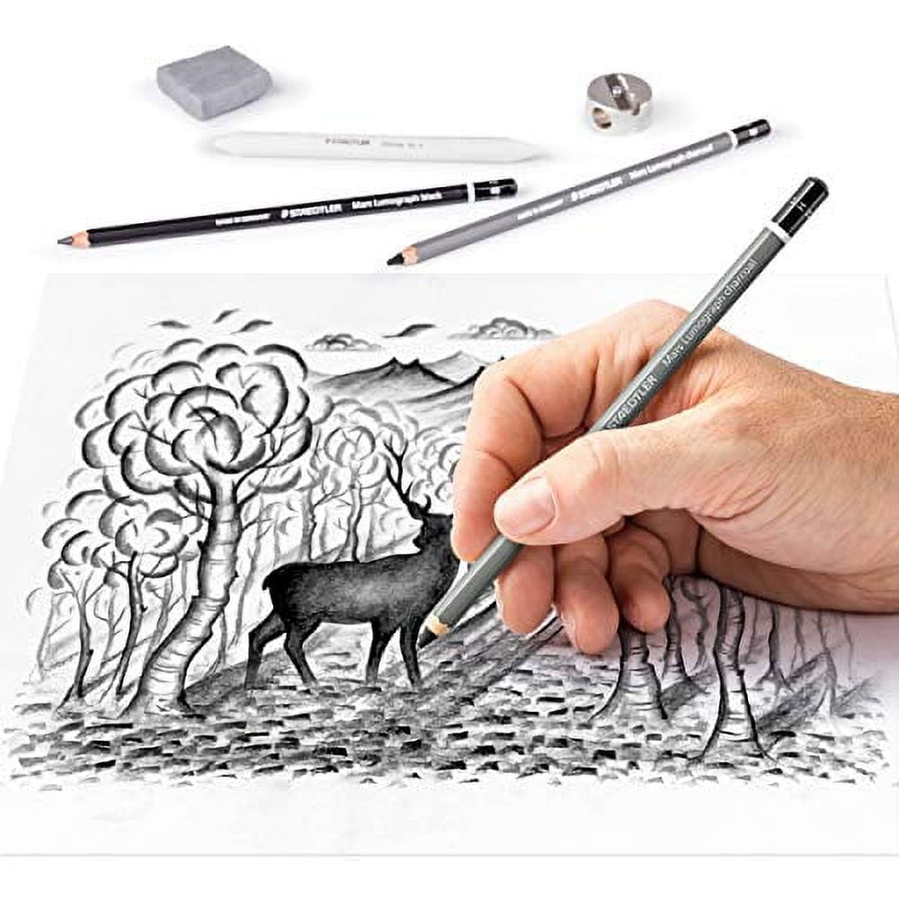 Staedtler Mars Lumograph Art Set | Drawing Kit with Charcoal and Graphite Drawing Pencils, Blending Stump, Kneadable Eraser and Dual Hole Sharpener 61 100C