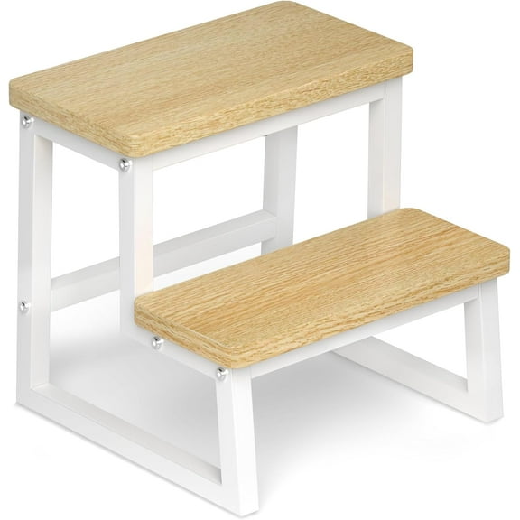 Step Stool for Adults & Kids,Holds up to 500Lbs,Heavy Duty Sturdy Steping Stool for Kichen/Bathroom/High beds, Wooden&Metal Frame, Non-Slip Rubber Pads