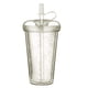 thumbnail image 1 of Vaso, vaso doble pajita, vaso para zumo de café, 420 ml con tapa y pajita, botella de agua reutilizable (gris), 1 of 5