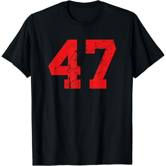 Number #47 Sports Jersey Red Distressed Vintage Lucky Number T-Shirt
