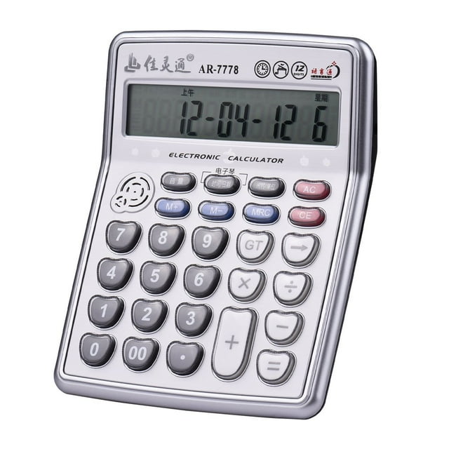 Desktop Calculator 12-Digits LCD Display Electronic Calculator Counter Big Buttons with Music Piano Play Time Date Show Alarm Clock Function for Office Business Classroom Home Suppli