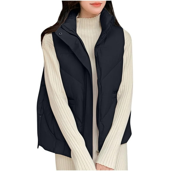 Inleife Womens Outerwear Vests Womens Solid Color Sleeveless And Checkered Short Sleeveless Cotton Jacket