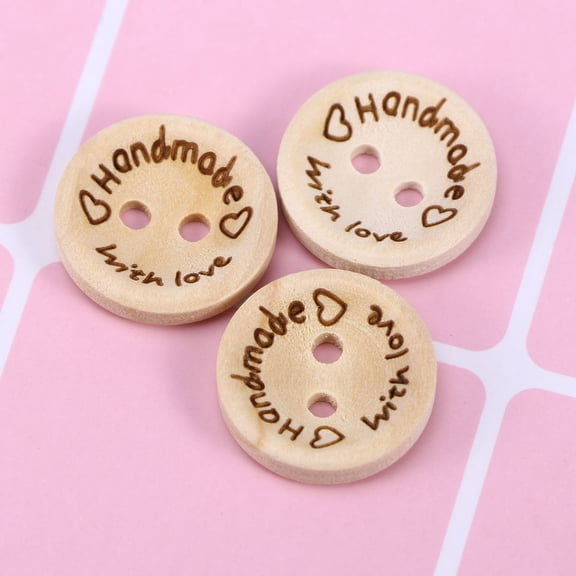Worgeous 100pcs Wooden Buttons "handmade with love" Bowl Shaped Lettering Buttons for Sewing Scrapbooking Clothes(15mm)