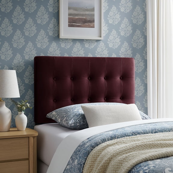 Emily Stain-Resistant Performance Velvet Twin Size Headboard in Mulberry