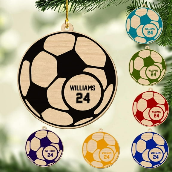 Personalized Name and Numer Soccer Christmas Ornament 2023, Custom Soccer Ornaments for Xmas, Soccer Ornament Handmade from Wood Tree Hanging Ornament Pine Tree Decorations for Couple