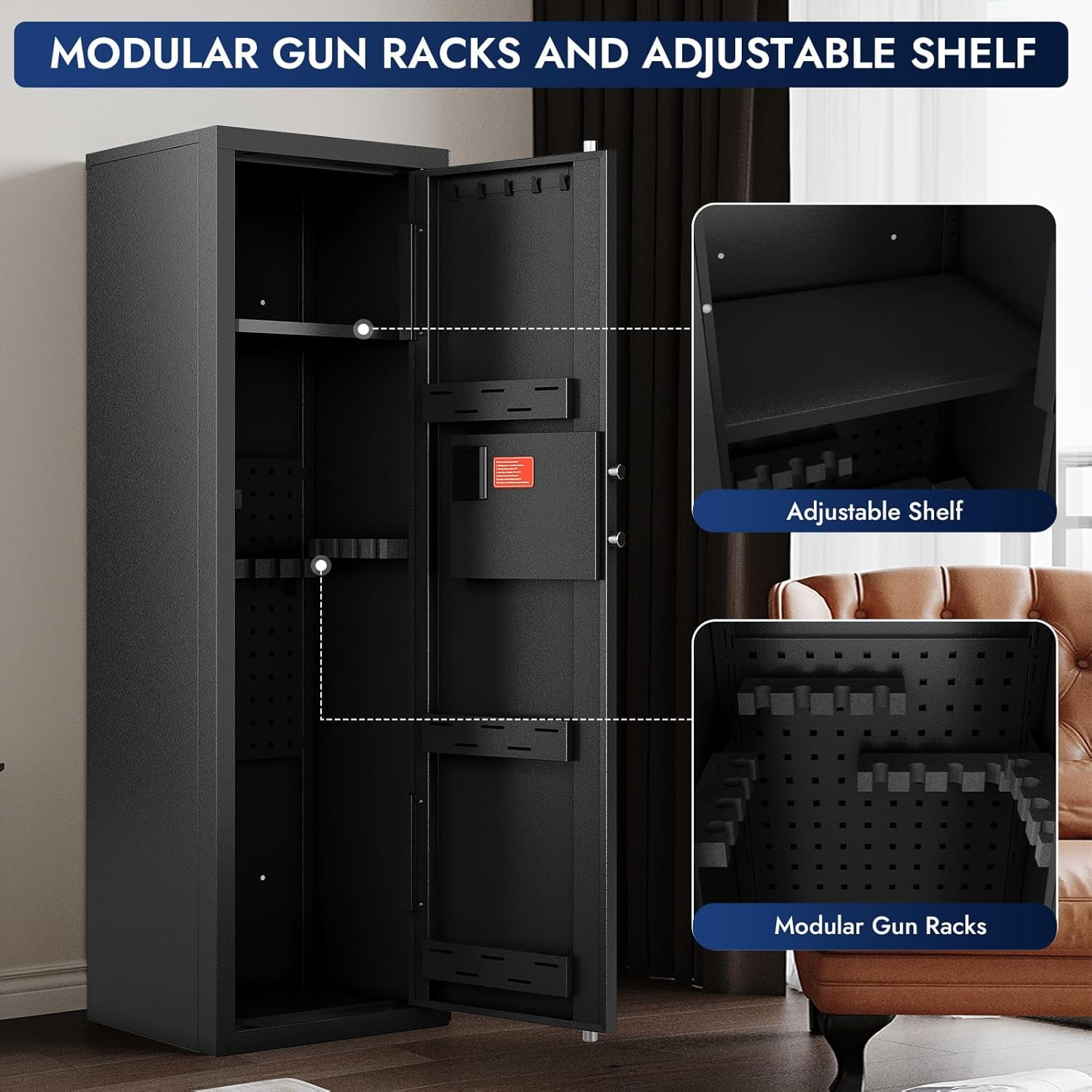 Kaer 10-12 Gun Safe For Rifles And Pistols Biometric Gun Cabinet For Rifles And Shotguns Fingerprint Rifle Safes For Home Clearance Gun Safe Long Gun Locker With Removable Shelf Gun Rack Unassembled