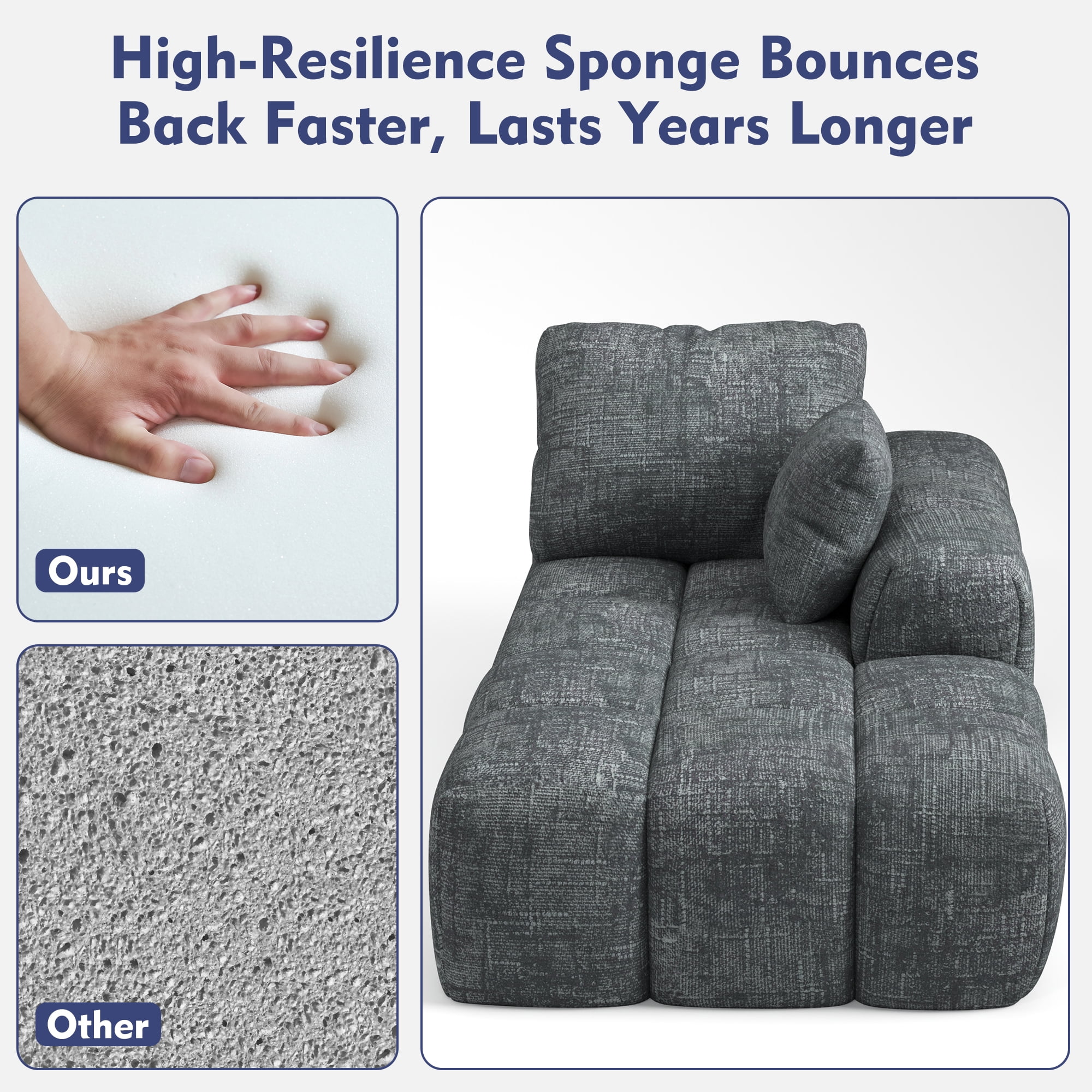 IDEALSOUL Sectional Sofa, 101" L-Shaped Modular Cloud Couch,Unique Chenille Fabric Couches and Sofas,Compression Sofa No Assembly Required(Deep Gray)