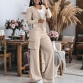 thumbnail image 2 of Ihhxva Women's Two Piece Set Cargo Wide Leg Pants with Multi-Pockets Relaxed Fit Outfit Casual Streetwear Cotton Jogger Tracksuit for Travel S-2XL, 2 of 9