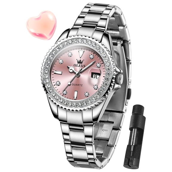 OLEVS Watches for Womens Elegant Dress Luxury Analog Quartz Date Stainless Steel Waterproof Luminous Easy Read ladies Watches Reloj Para Mujer