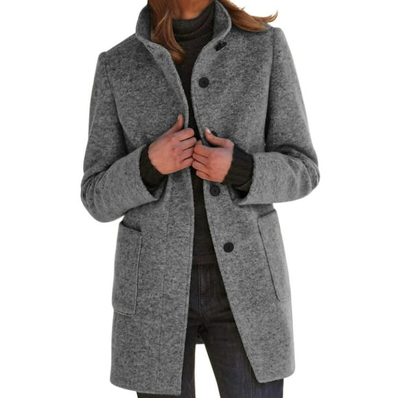 SNOWSONG Clearance! Suit Jackets for Women, Wool Coat for Women Plus Size Thicken Pea Coats Stand Collar Single Breasted Trench Coat 2025 Fashion Winter Jackets Gray XL