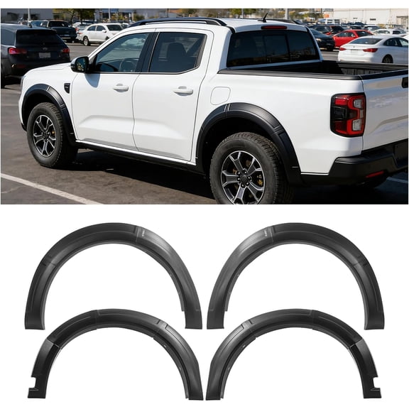 Kojem Black Plastic Fender Compatible with 2022-2025 Ford Maverick Crew Cab Front Rear Wheel Eyebrow 4pcs Fender Trim Black Textured Plasticpp 2022-2025