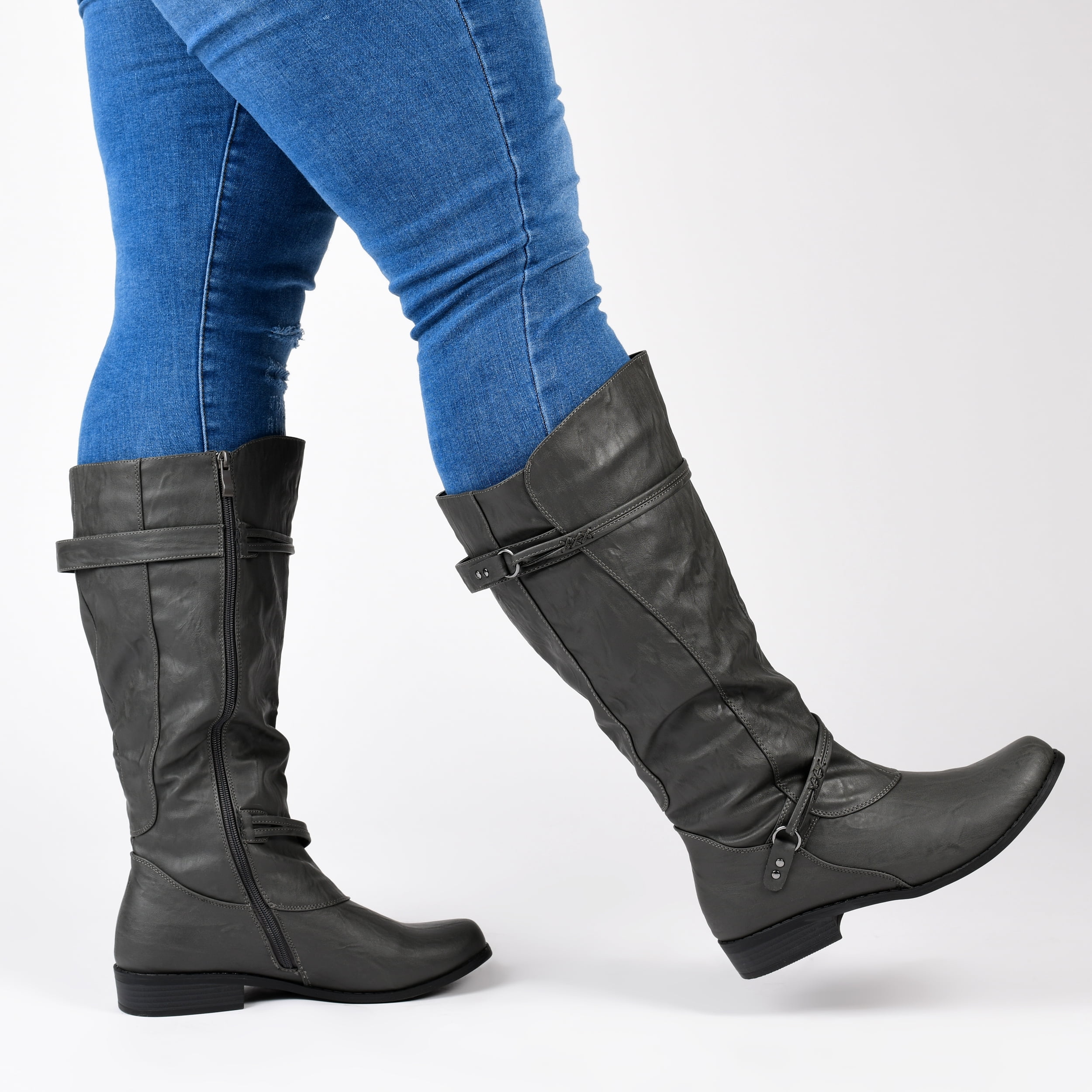 Journee Womens Harley Extra Wide Calf Stacked Heel Riding Boots