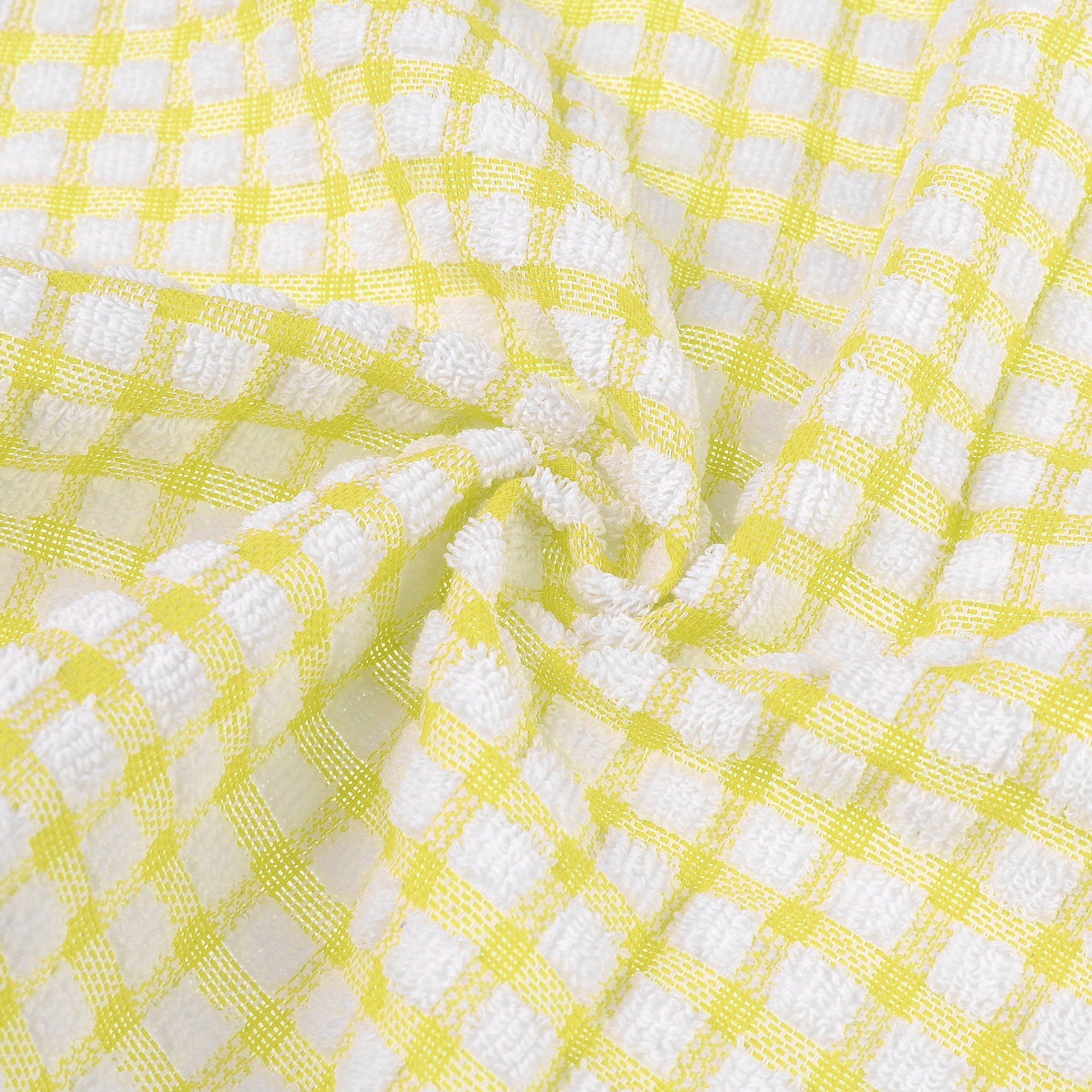 Unique Bargains Cotton Checked Hand Towels Dishcloths Set Dish Kitchen Towels Pack of 12 Yellow 12" x 12"