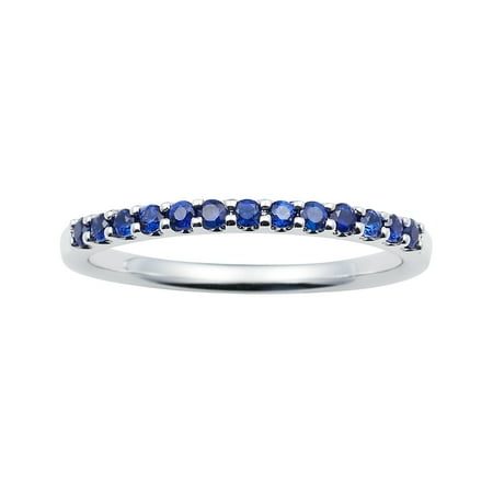 - 14K White Gold Blue Sapphire Gemstone Band Ring