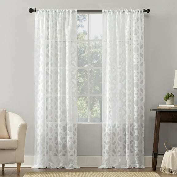 No. 918 Yvette Trellis Jacquard Sheer Rod Pocket Curtain Panel, 52" x 84"
