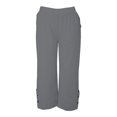 thumbnail image 4 of Chroia Women Plus Size Beach Linen Pants, Elastic Waist Solid Straight Leg Button Slit Cropped Casual Trousers with Pockets, 4 of 9
